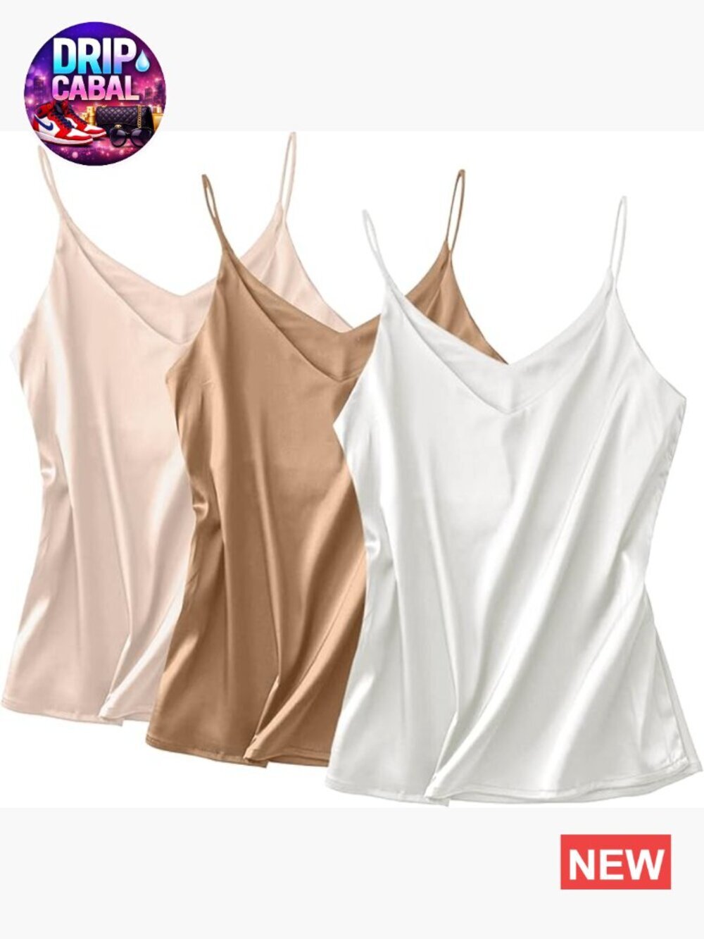 3-Pack Silk Camisole Tops V-Neck Sleeveless Silky Tank Blouses